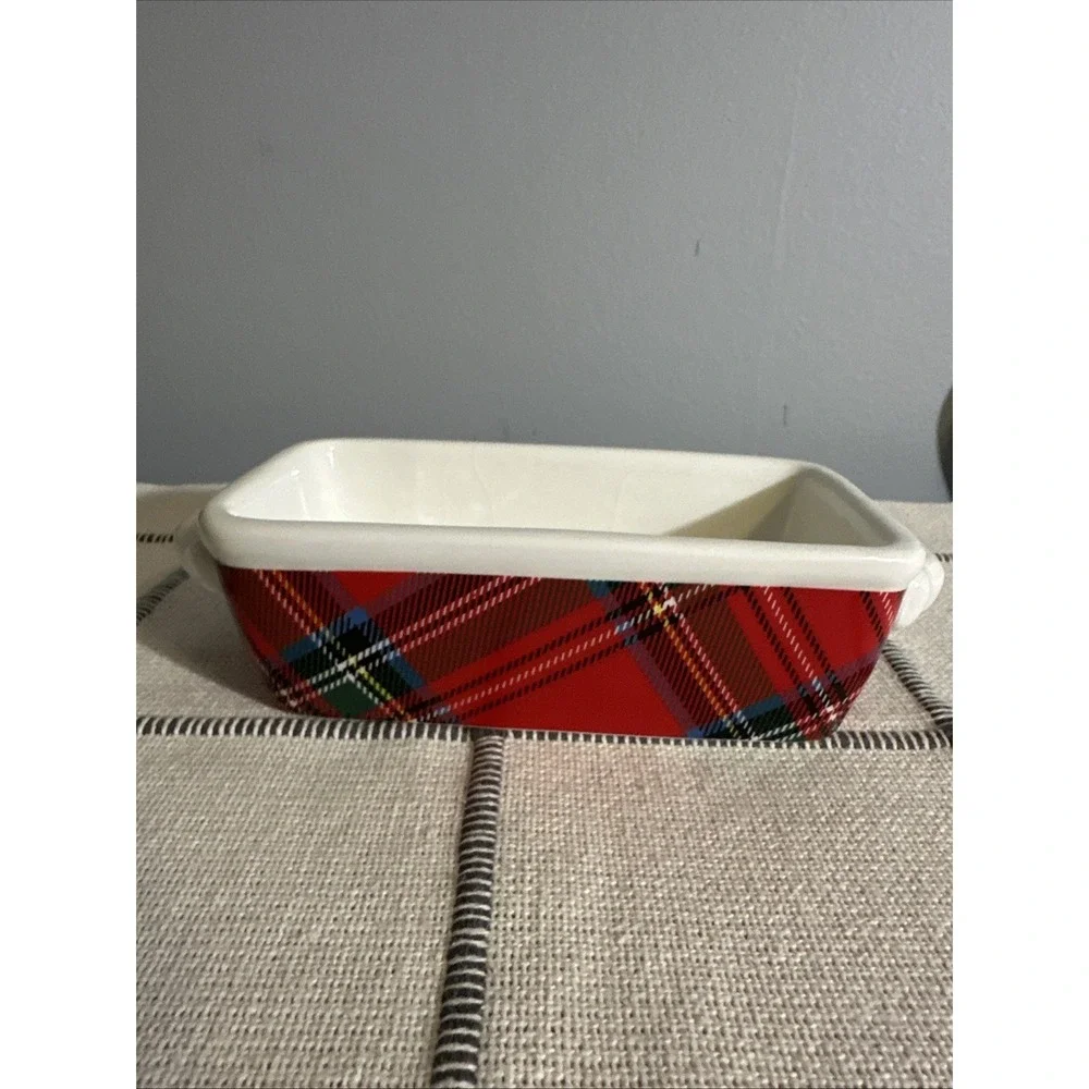 Mud Pie Red Plaid Mini Loaf Ceramic Dish Christmas Holiday Merry